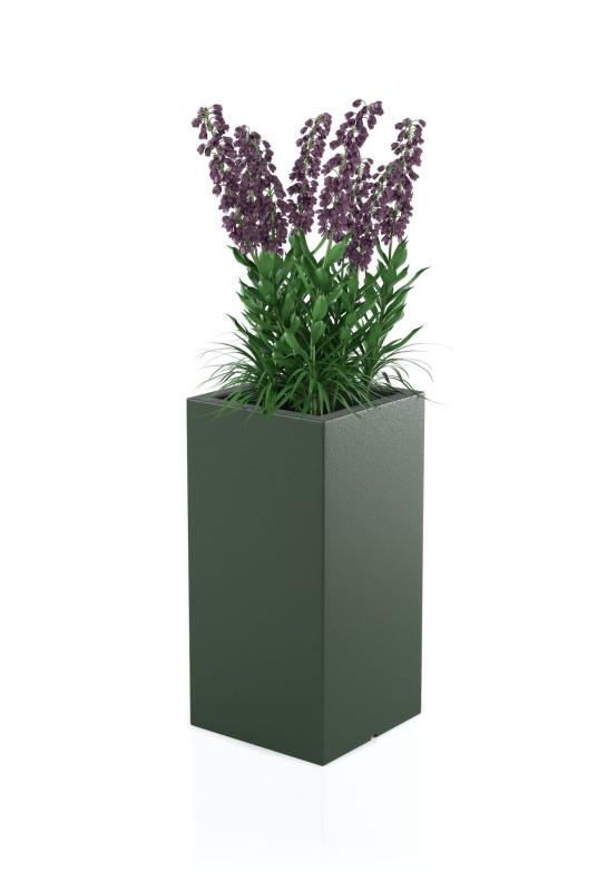 Donica Tower pot butelkowa zieleń + roślina.jpg