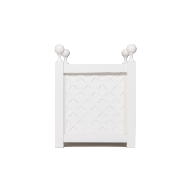 Aluminiowa_donica_ogrodowa_z kratką_kulki_ozdobne_alpejska_biel_Decofero