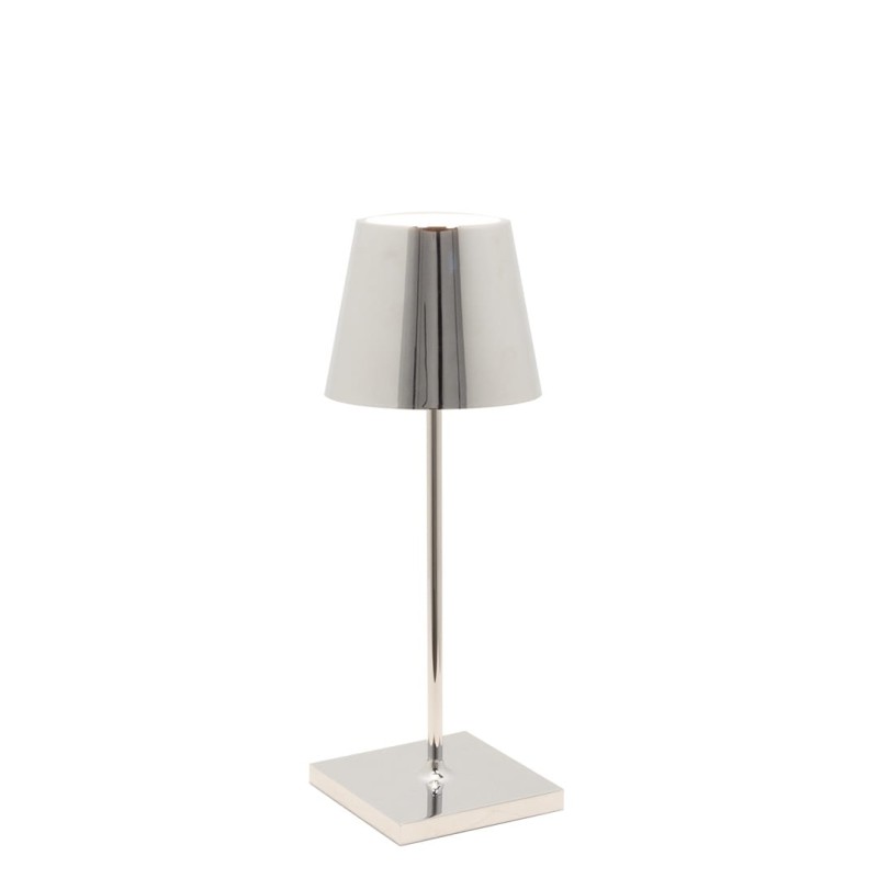 lampa_stołowa_bezprzewodowa_USB_Zafferano_Poldina-Pro_mini_silver_glossy_chrom
