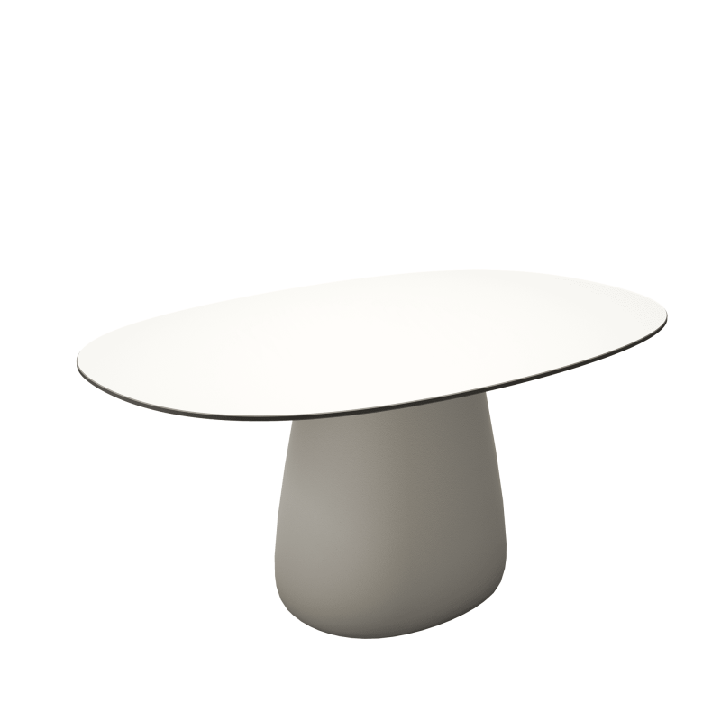 stól-ogrodowy-blat-owalny-160 cm-HPL-qeeboo-cobble-design-elisa-giovannoni-kolor-biały-warm-white-z -czarnym-rantem