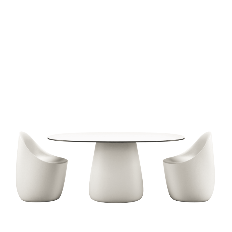 stól-ogrodowy-blat-owalny-160 cm-HPL-qeeboo-cobble-design-elisa-giovannoni-kolor-biały-warm-white-z -czarnym-rantem