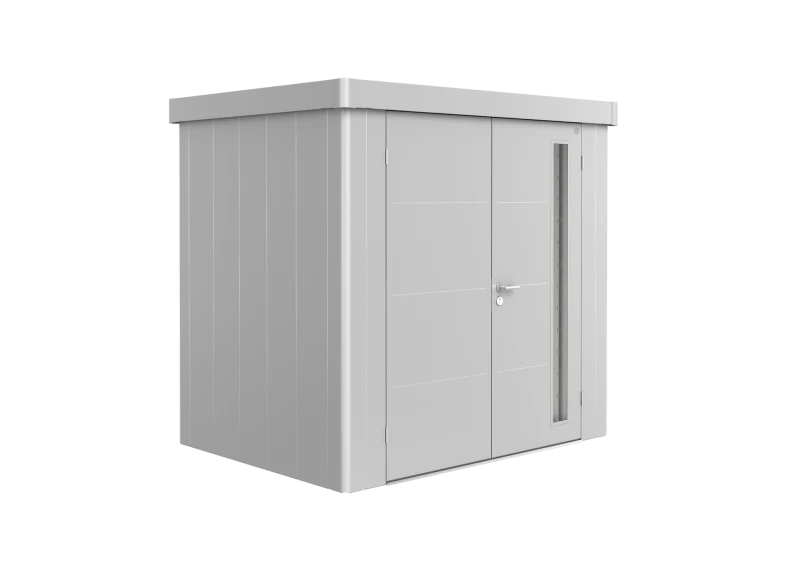 81060_Neo_1B_domek_ogrodowy_Neo_Biohort_srebrny_drzwi_podwójne