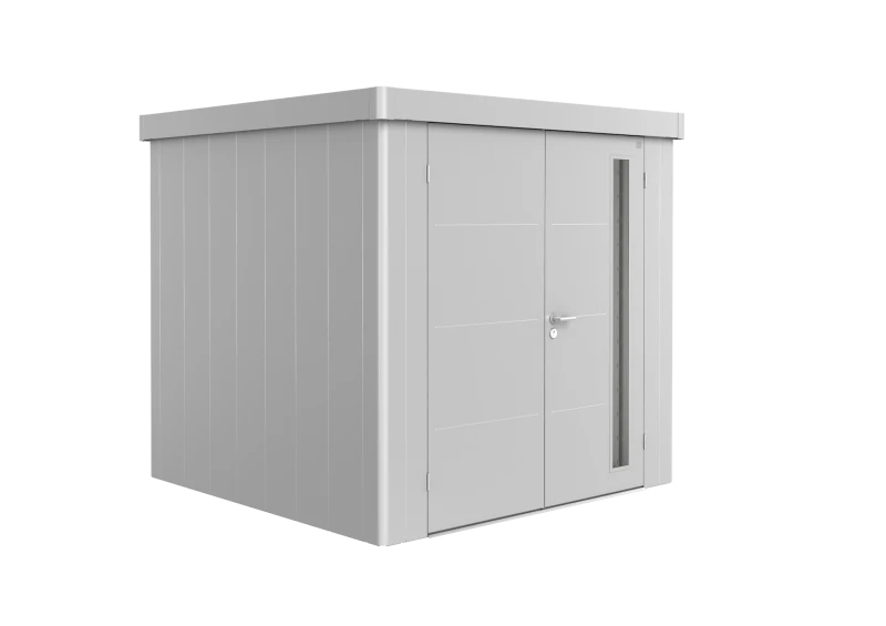 81063_Neo_2B__domek_ogrodowy_Neo_Biohort_srebrny_drzwi_podwójne